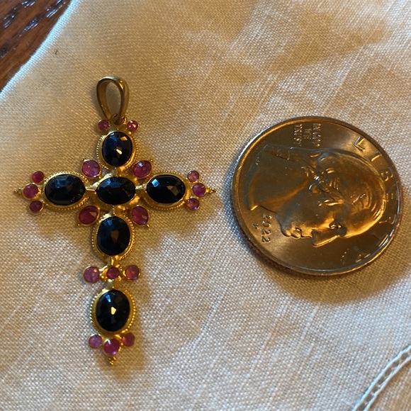 12 k Gold Cross with Sapphires and Rubies - Picture 3 of 6